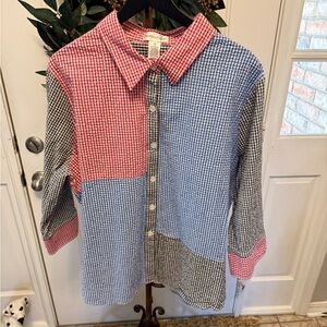 Draper’s & Damons Colorblock Patchwork Gingham Seersucker Button Down Shirt 3X